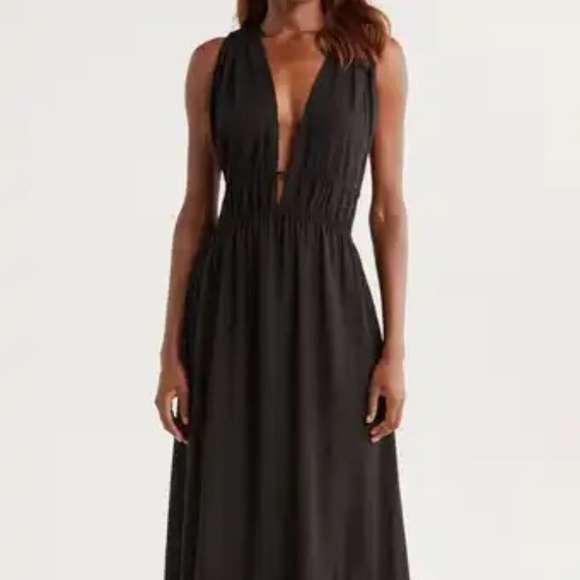 Nordstrom Ruched Plunge Maxi Cover-Up Dress Women's Large - Picture 1 of 9